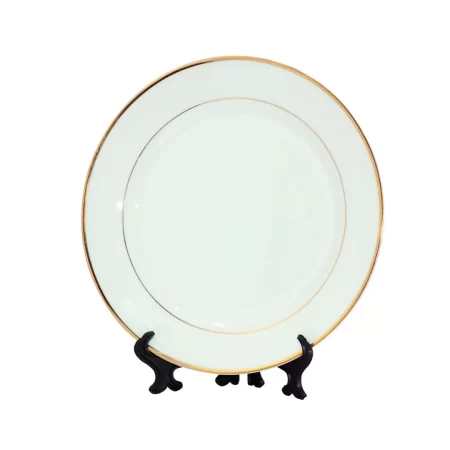 Prato de Cerâmica para decoração 4 - Branco - Redondo - 29 cm - Borda Dourada