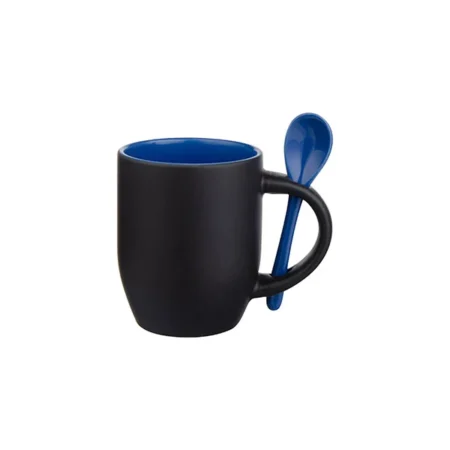 Caneca Cerâmica Preto Fosco Com Colher E Interno Colorido