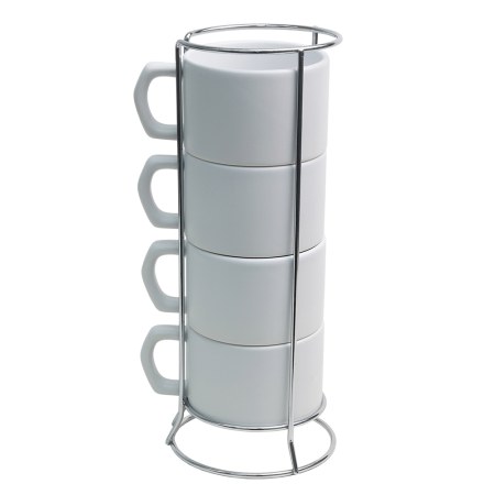 TORRE DE XÍCARAS CERÂMICA SUNRISE KIT 4 PÇS C/ SUPORTE DE METAL